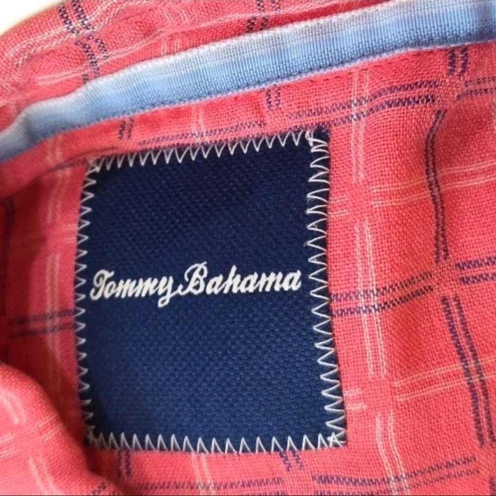 335 Tommy Bahama Men's Medium Pink Plaid Silk Blend Short Sleeve Button-Up Shirt - Picture 5 of 7